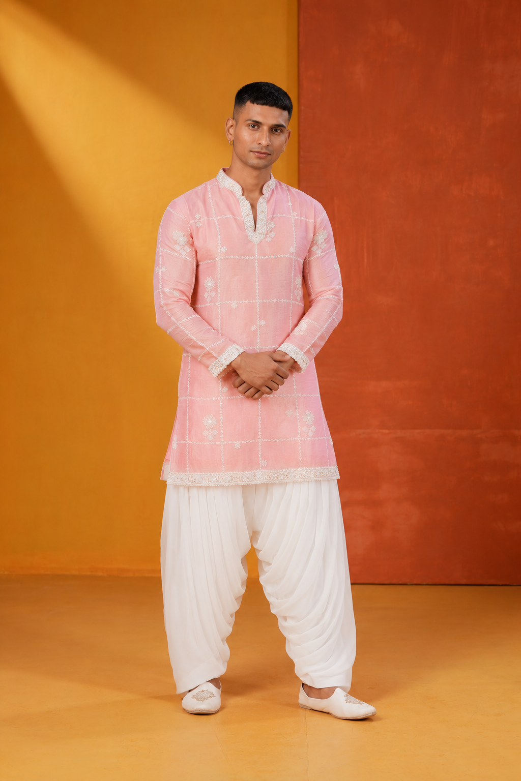 Elegant Pastel Pink Embroidered Kurta Set