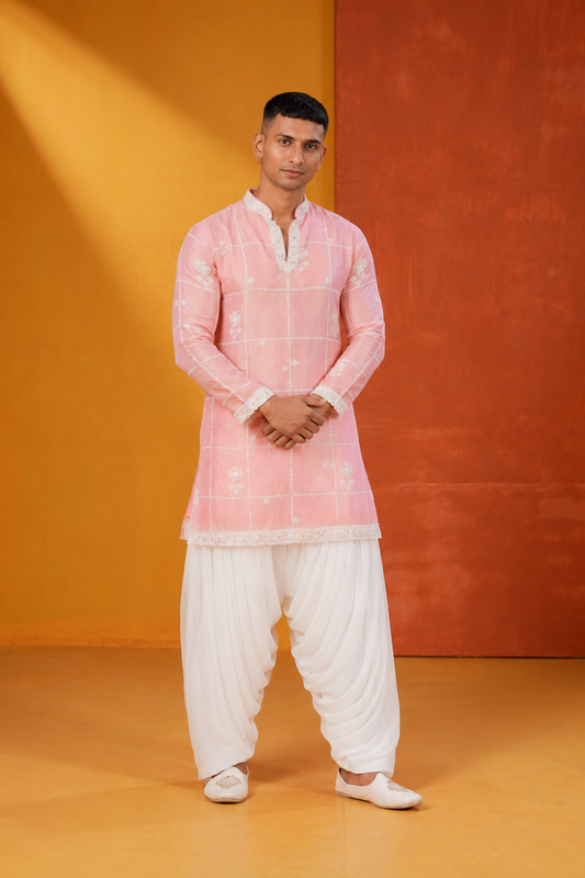 Elegant Pastel Pink Embroidered Kurta Set