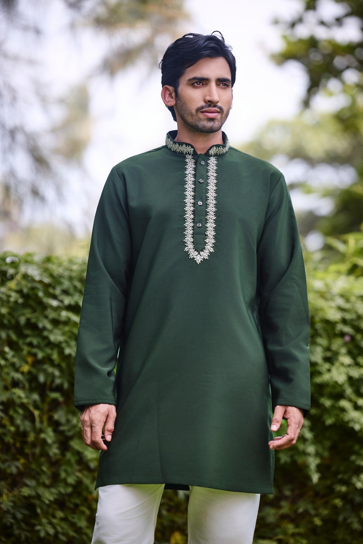 Bottle Green Embroidered Festive Kurta