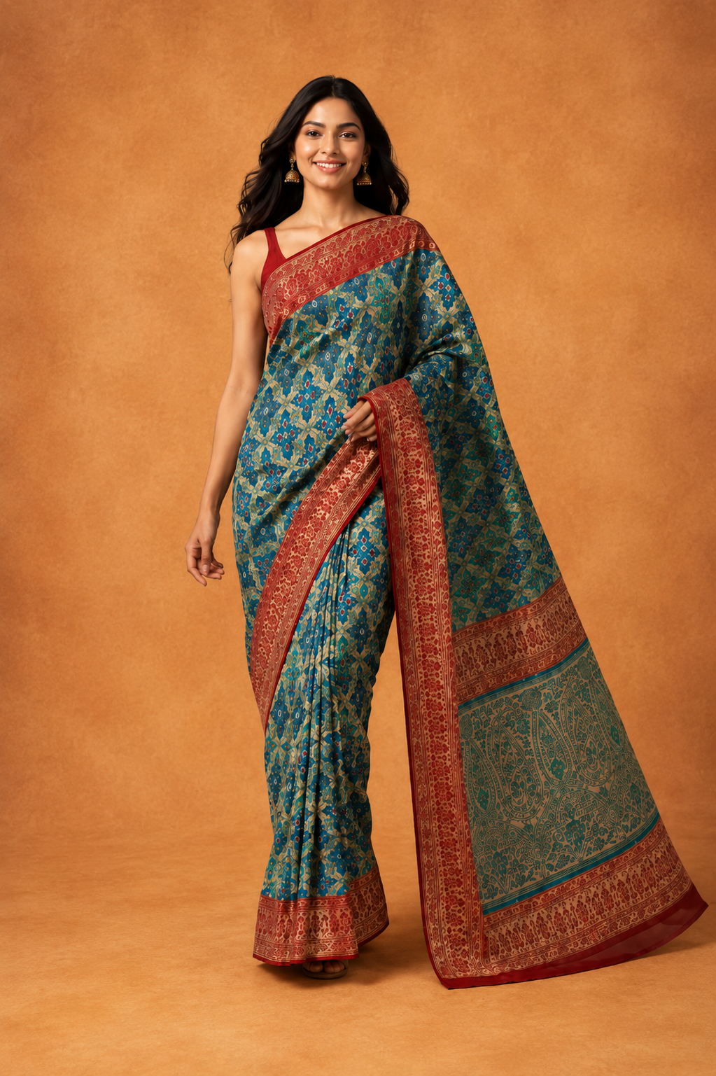 Royal Teal Blue Saree with Rich Red  Border