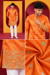 Men's Premium Bright Orange Embroidered Festive Kurta Pajama Set