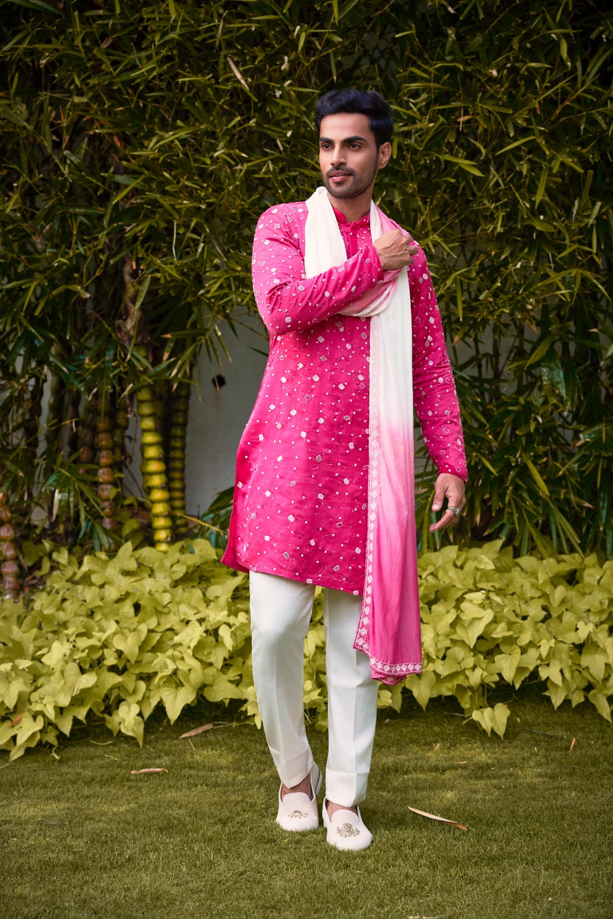 Rani Pink Mirror Work Festive Kurta Set