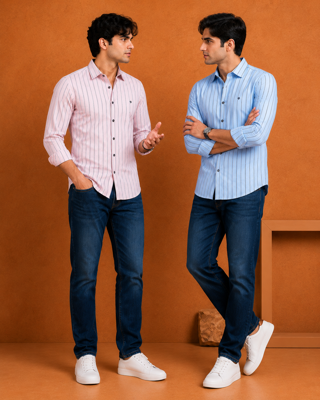 Men's Sky Blue and pink  Striped Full Sleeve Shirt