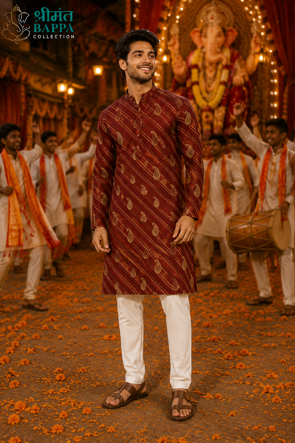 Shrimant Bappa Festive Maroon Kurta