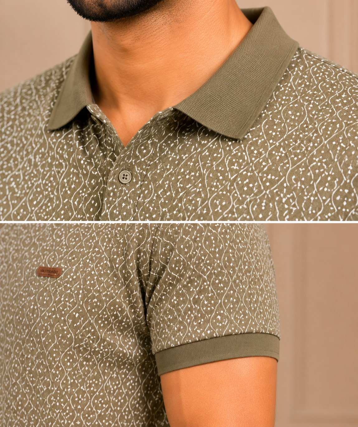 Men's Olive Green Printed Polo T-Shirt | Premium Casual Wear
