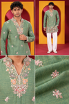 Men's Premium Sage Green Floral Embroidered Festive Kurta Pajama Set