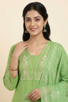 Light Green Embroidered Yoke Straight Kurta with Trousers & Printed Dupatta Set