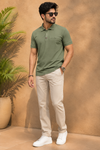 Olive Green Textured Polo T-Shirt for Men | Premiu Cotton Blend Polo