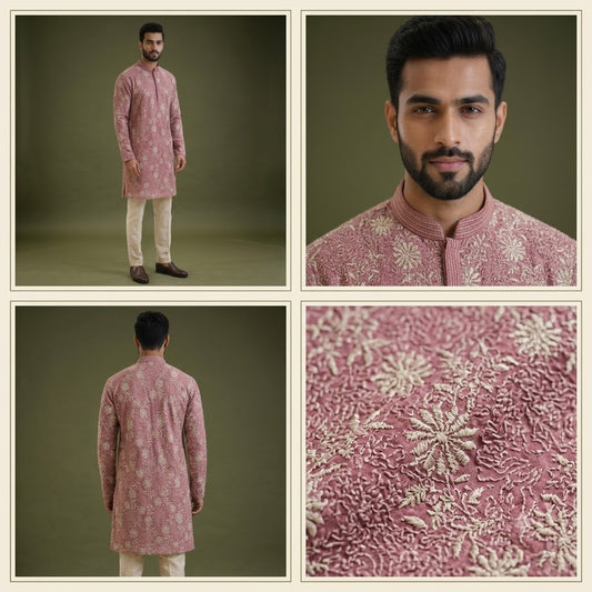 Rose Pink Floral Printed Festive Kurta