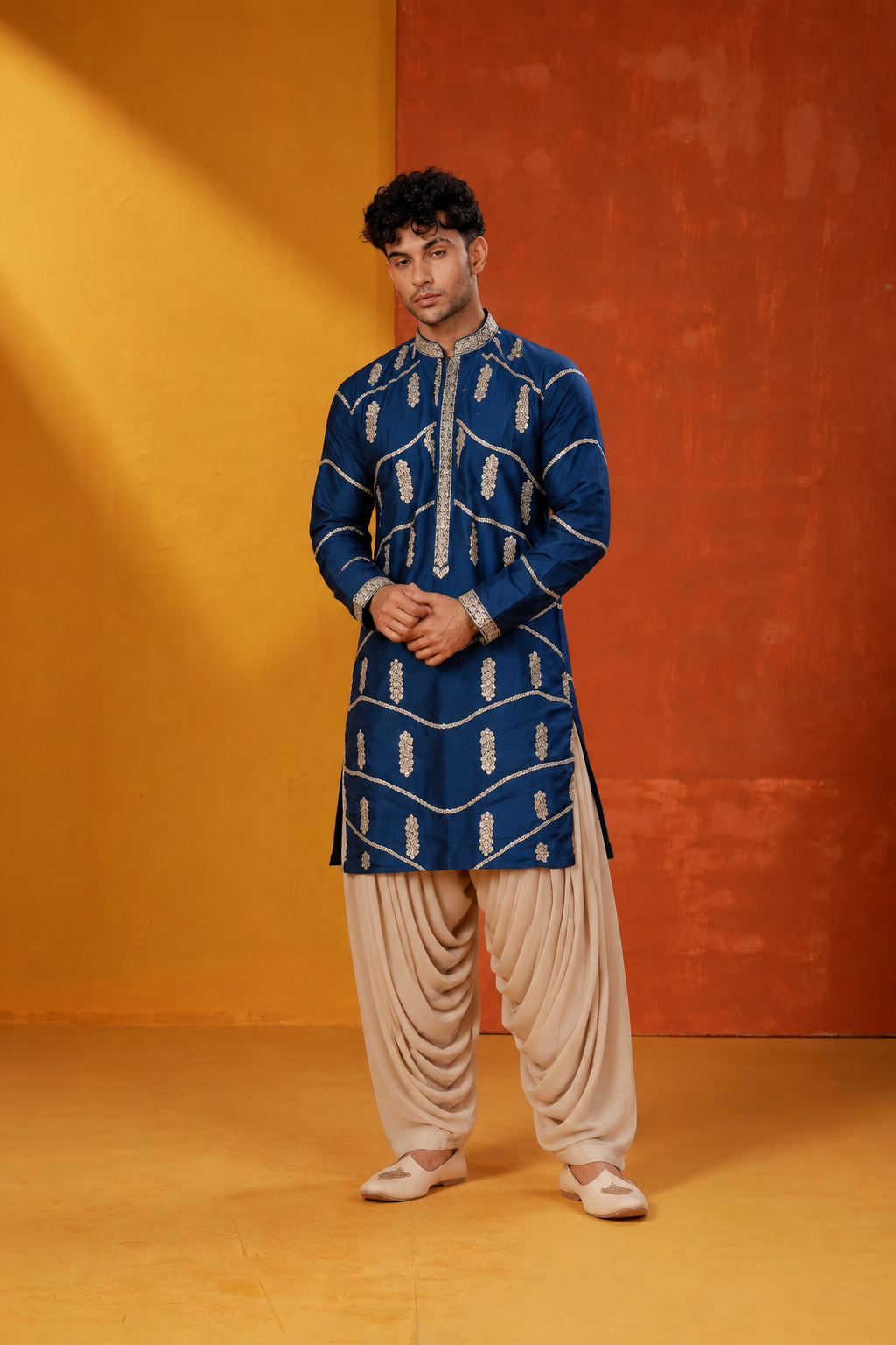 Royal Navy Blue Embroidered Kurta Set
