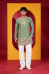 Men's Premium Sage Green Floral Embroidered Festive Kurta Pajama Set