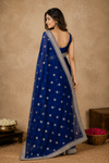 Royal Blue Silver Zari Organza Saree for Women | Elegant Party Wear Saree