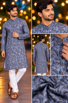 Men’s Slate Blue Leaf Print Only Kurta