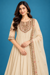 Elegant Ivory Embroidered Anarkali Kurti Pant & Dupatta Set