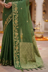 Green Checked Silk Saree with Floral Zari Border