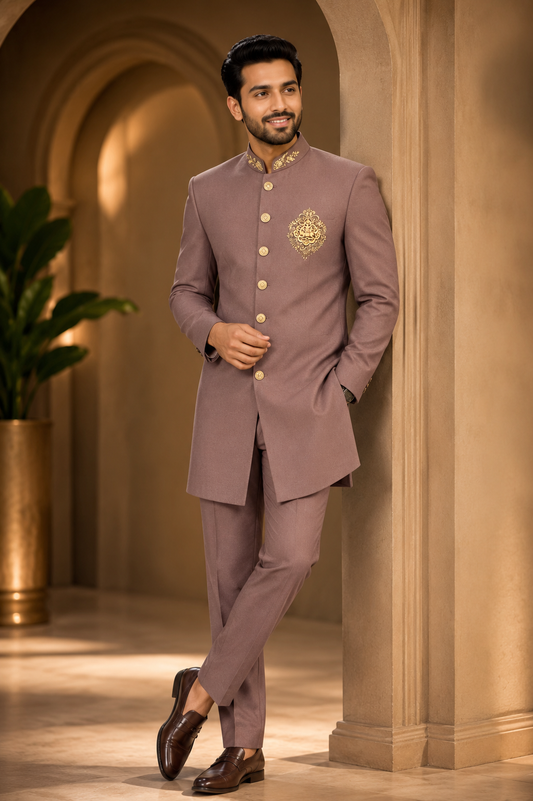 Mauve Embroidered Jodhpuri Suit Set