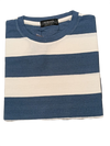 Men's Blue & Off-White Striped Round Neck T-Shirt