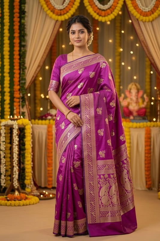 Royal Magenta Woven Festive Saree