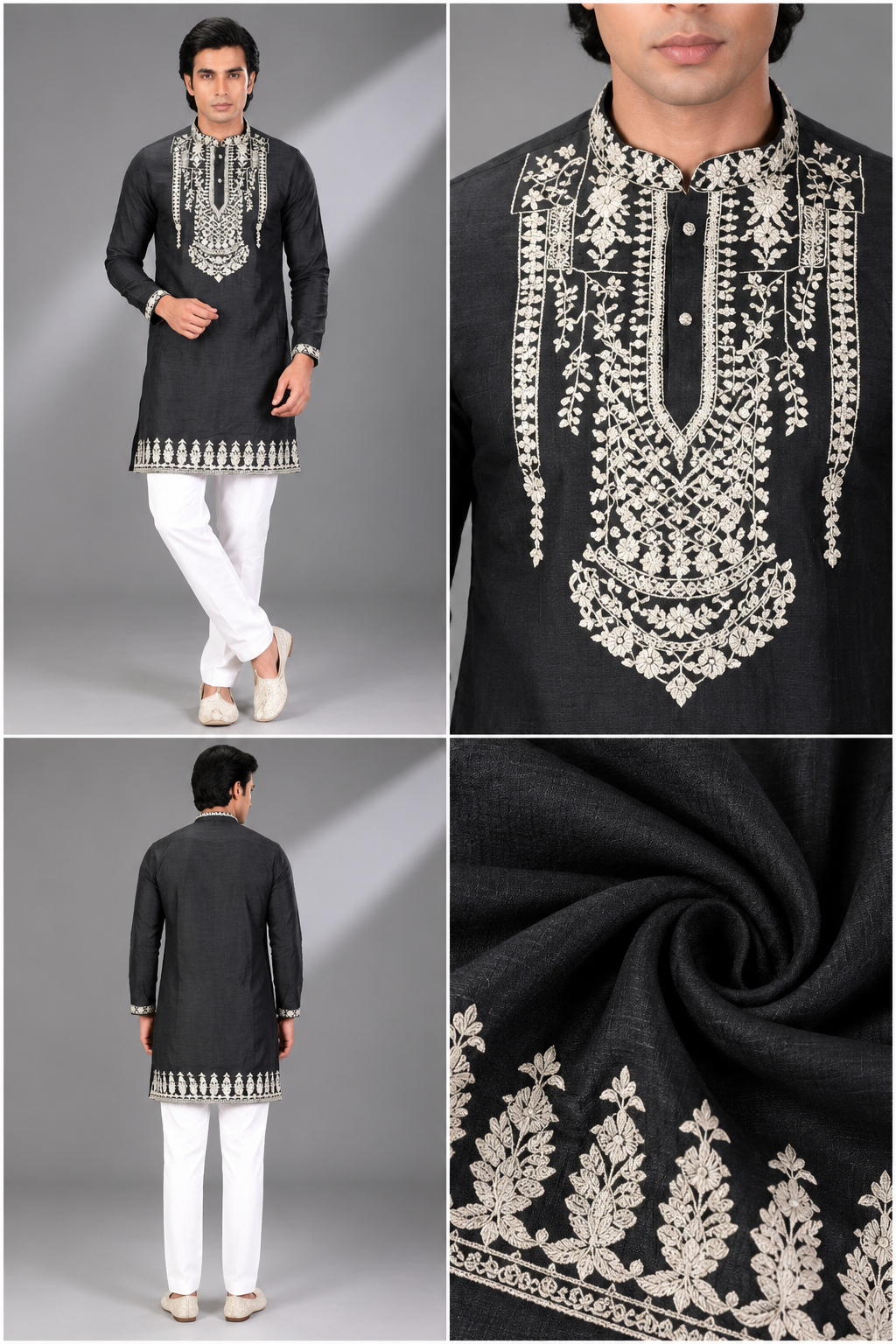 Black Embroidered Festive Kurta Set