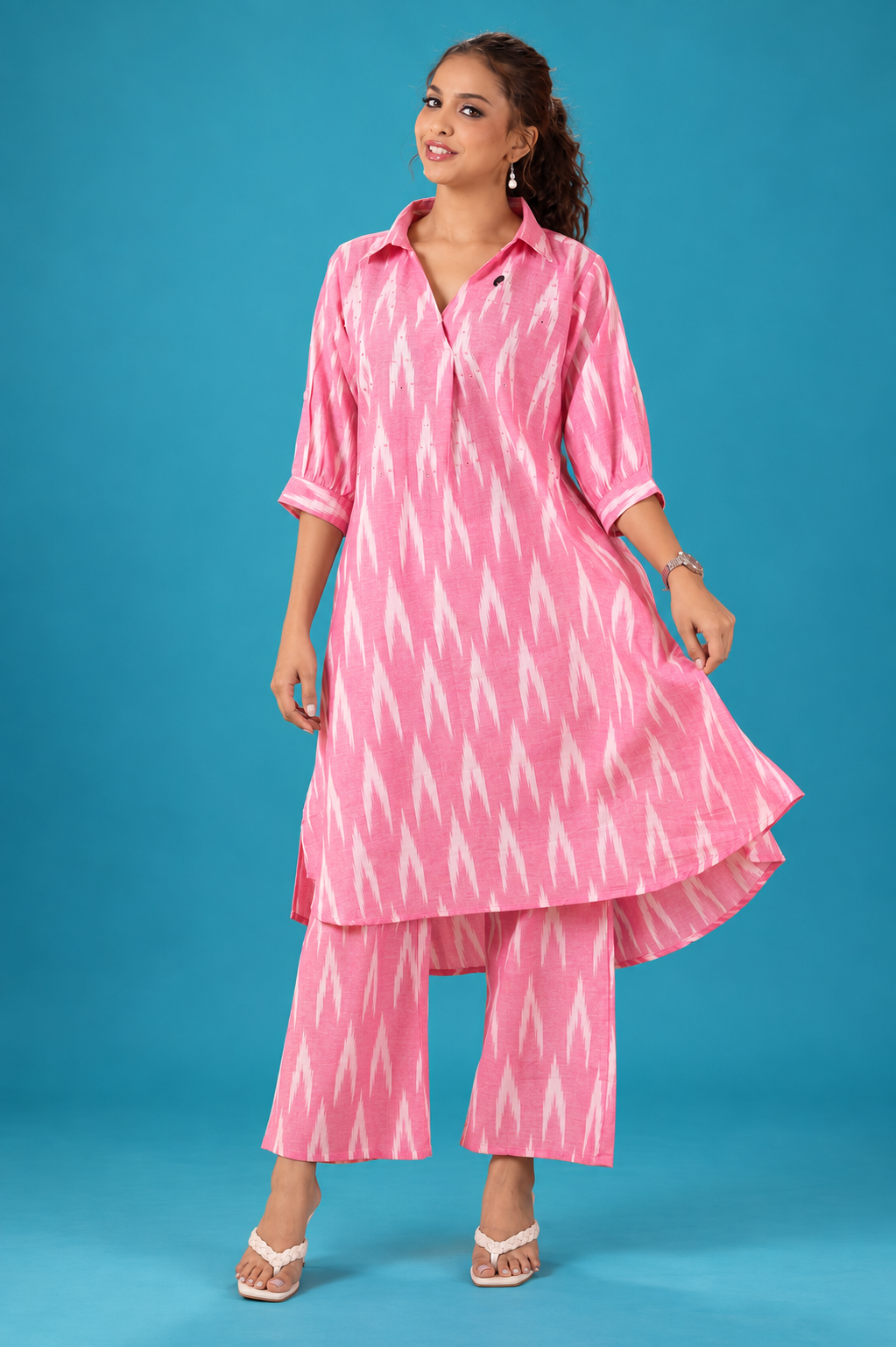 Pink Ikat Print Kurta & Pant Set
