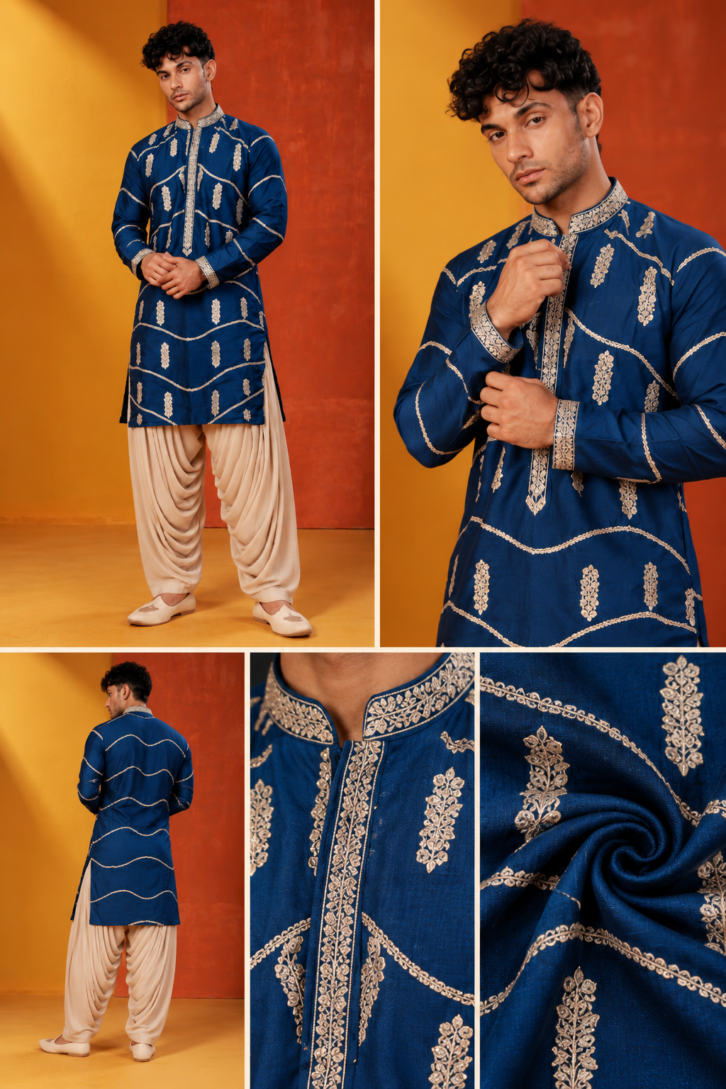 Royal Navy Blue Embroidered Kurta Set