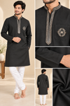 Black Embroidered Ethnic Kurta for Men