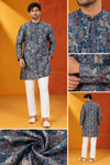 Men's Premium Blue Multicolour Floral Printed Kurta Set