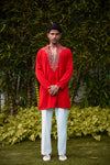 Red Embroidered Festive Kurta