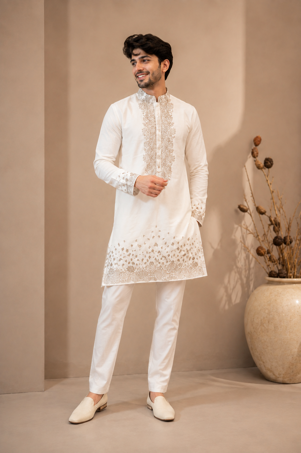Ivory Elegance Embroidered Kurta Set