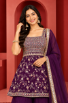Royal Purple Embroidered Sharara Palazzo Set with Dupatta