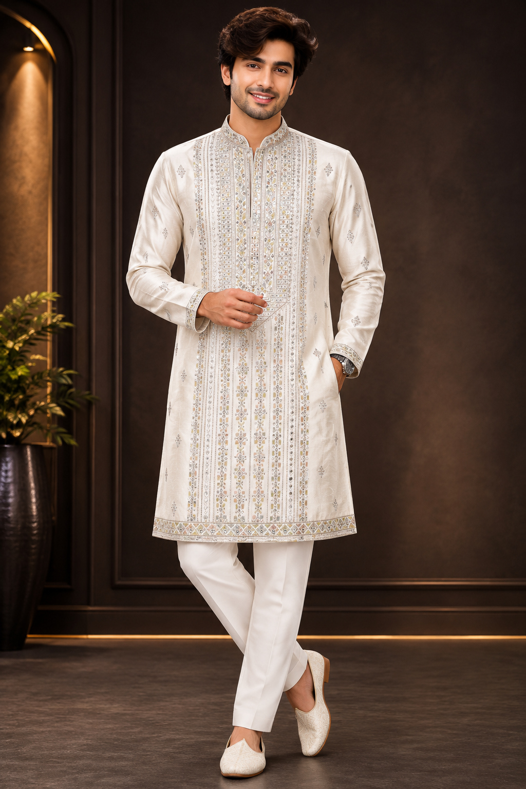 Ivory Embroidered Wedding Kurta