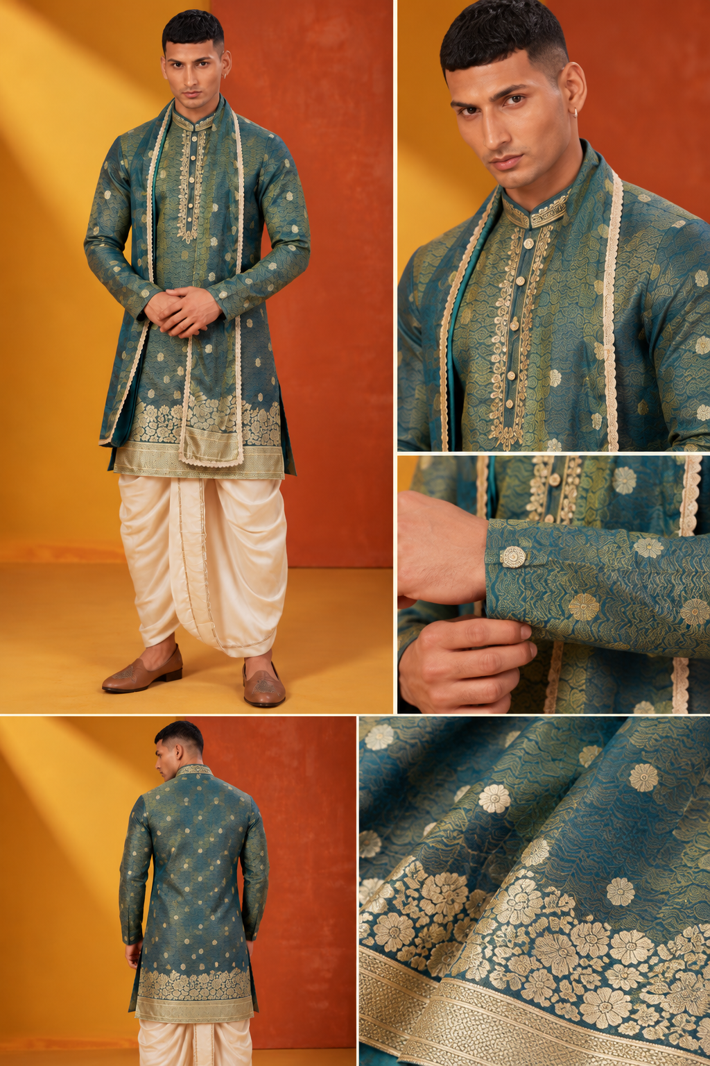 Teal Green & Gold Brocade