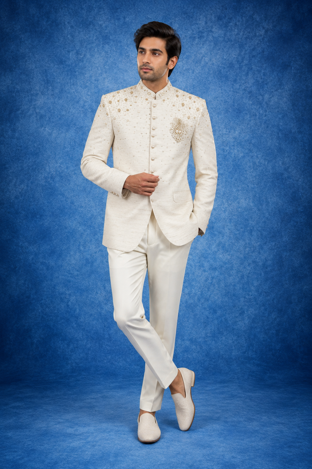 Ivory Embroidered Jodhpuri Bandhgala Suit