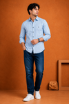Men's Sky Blue and pink  Striped Full Sleeve Shirt