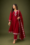 Women’s Maroon Embroidered Anarkali Kurta Set with Dupatta