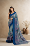 Elegant Teal Blue Printed Saree with Designer Border