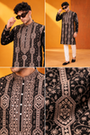 Men's Premium Black & Gold Ethnic Embroidered Kurta Churidar Set