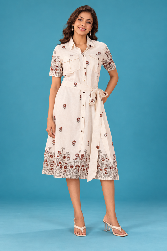 Ivory Floral Shirt Dress – Elegant Everyday Style