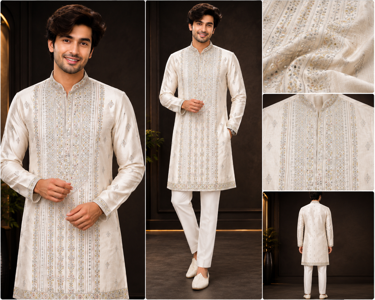 Ivory Embroidered Wedding Kurta