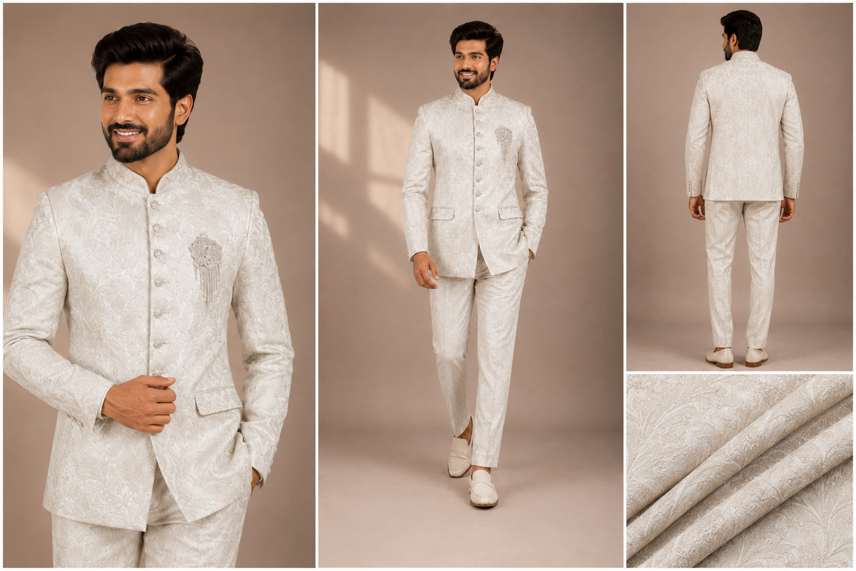 Men’s Ivory Embroidered Jodhpuri Suit