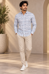 Light Blue Geometric Print Casual Shirt