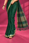 Emerald Green Handloom Saree with Gold Border