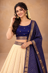 Elegant Cream & Navy Blue Zari Woven Lehenga Choli Set with Dupatta