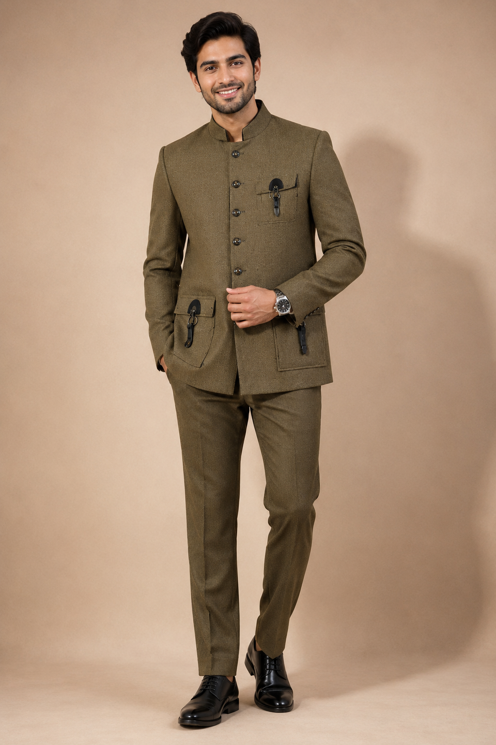 Olive Brown Classic Jodhpuri Suit for Men