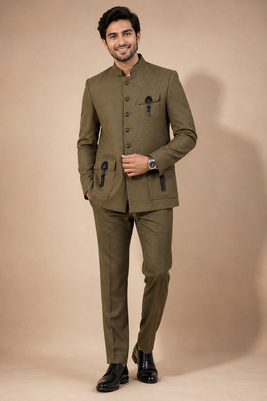 Olive Brown Classic Jodhpuri Suit for Men