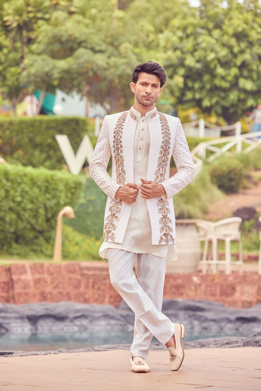 Ivory Floral Embroidered Indo-Western Set