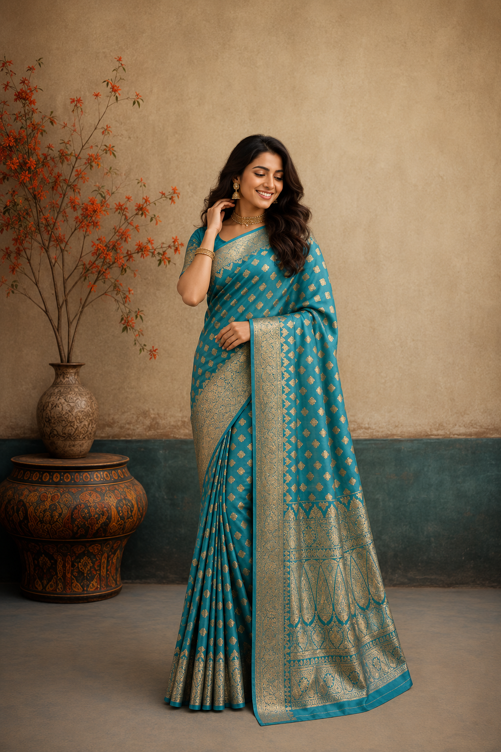 Elegant Banarasi Silk Saree with Rich Gold Zari Weaving