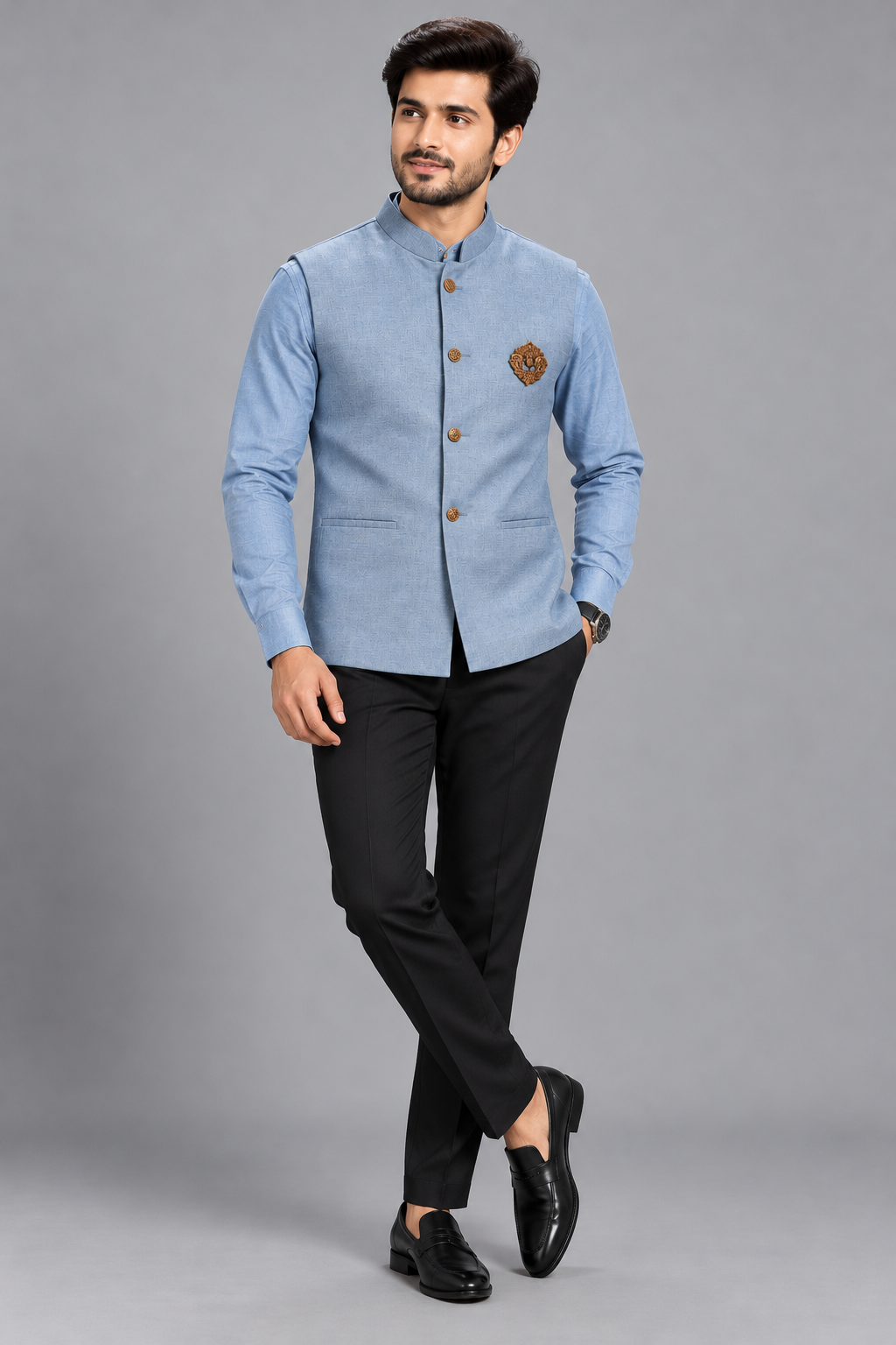 Men's Premium Sky Blue Nehru Jacket with Matching Shirt