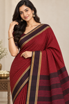 Maroon Dotted Handloom Saree with Contrast Border