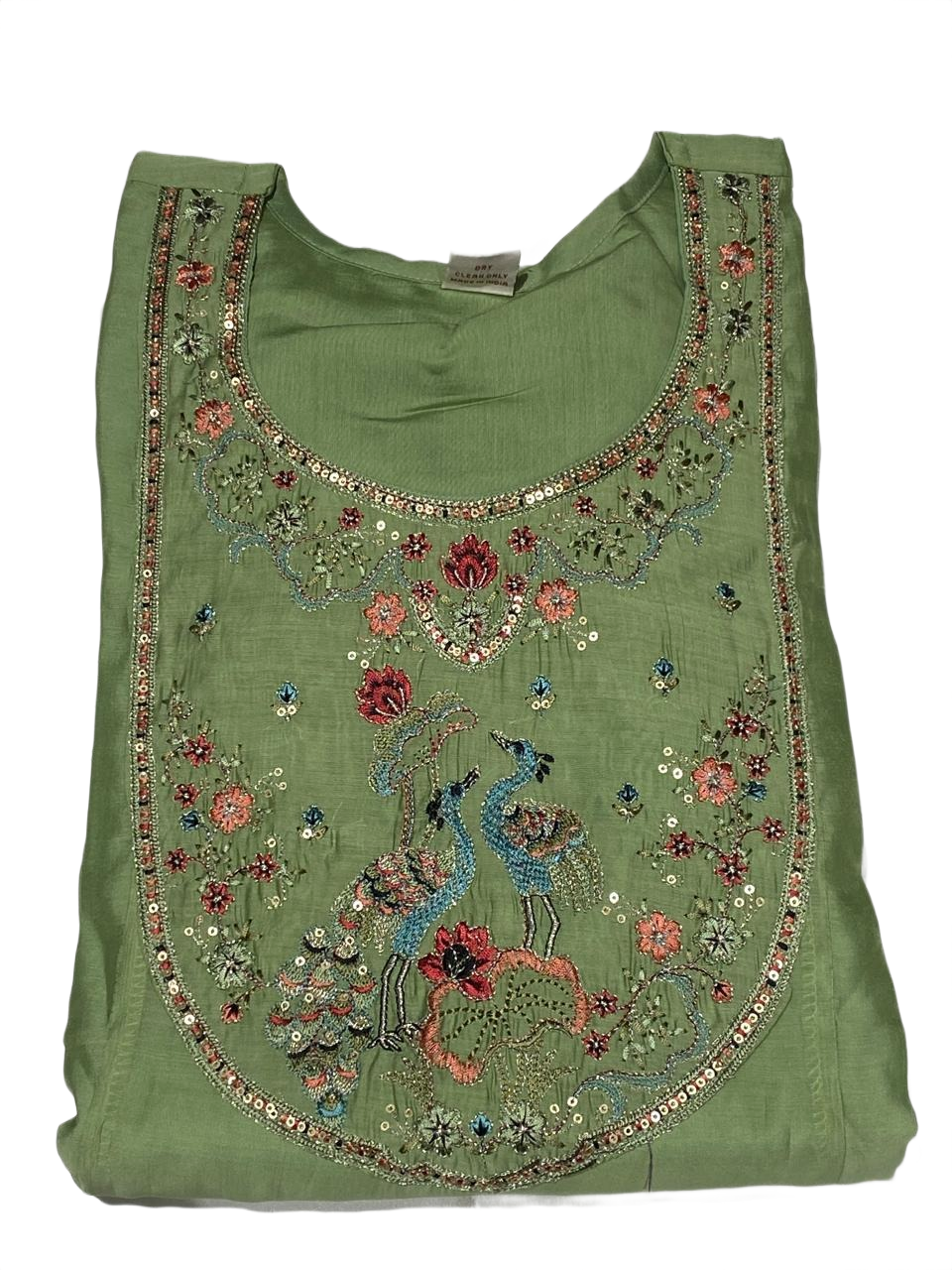 Elegant Sage Green Embroidered Kurta Pant Dupatta Set for Women